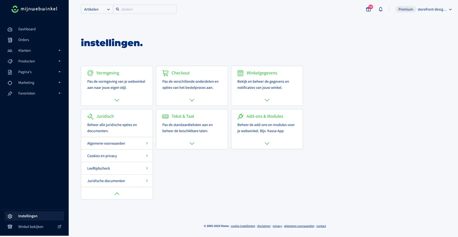 De instellingenpagina in het nieuwe menu