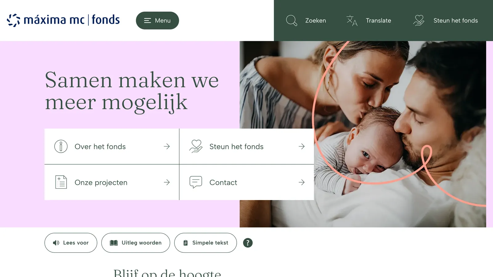 De homepage van het Máxima MC Fonds