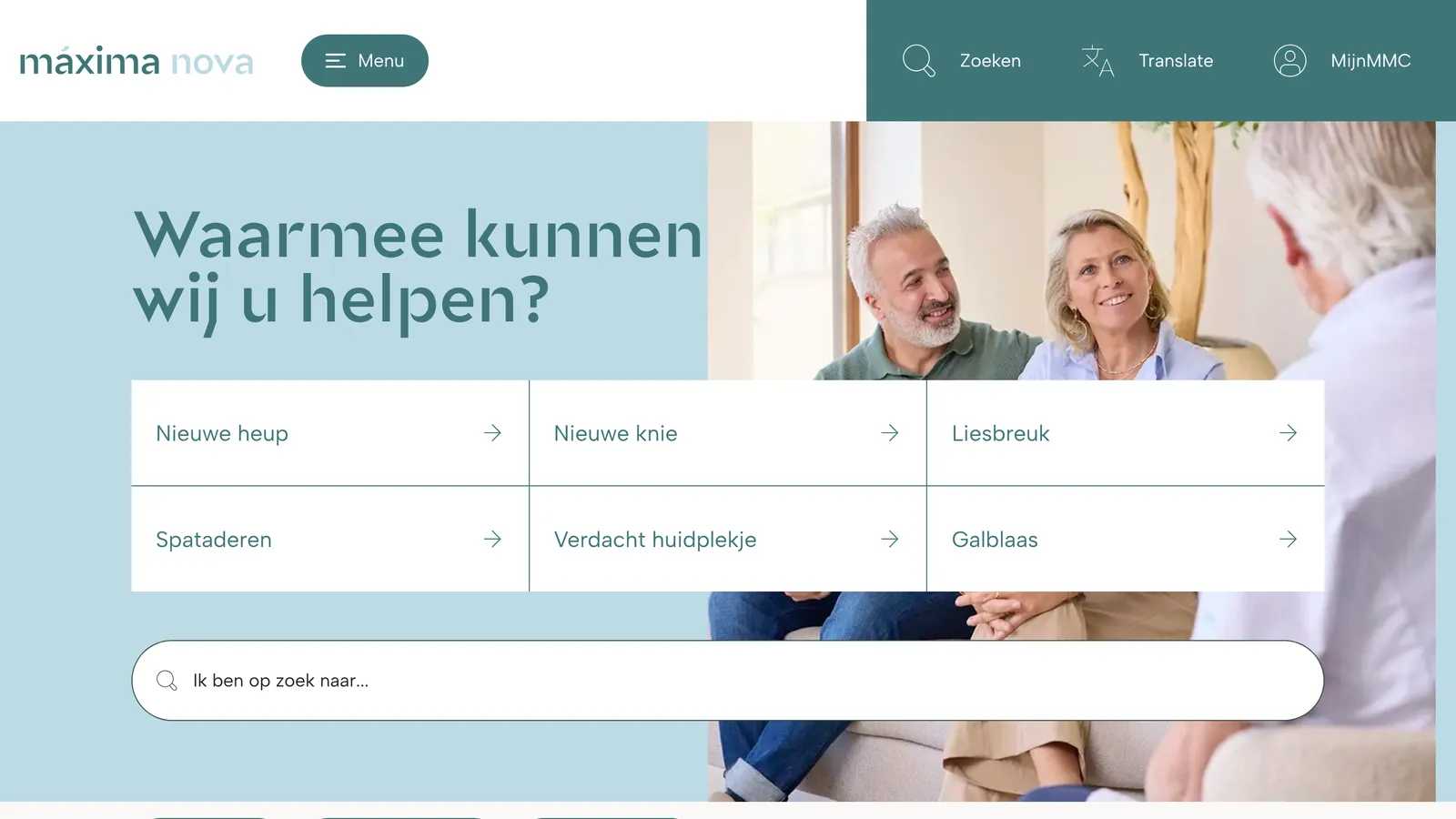 De homepage van Máxima Nova